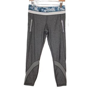 Lululemon Athletica Inspire Tight II Mesh Gray Silver Blue Leggings Size 8